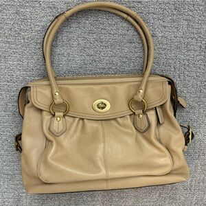 Coach Tan Satchel with Structured Design and Gold Hardware